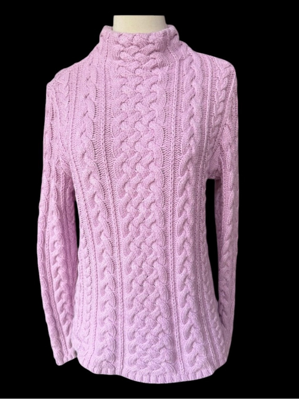 Late‎ 1990s/Y2K Lands’ End Soft Lavender Cotton Blend Mock Neck Aran-Style Cable